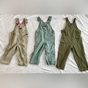 OshKosh & Carter’s Little Planet Toddler Overalls Set - Green, Tan, Olive 3T
